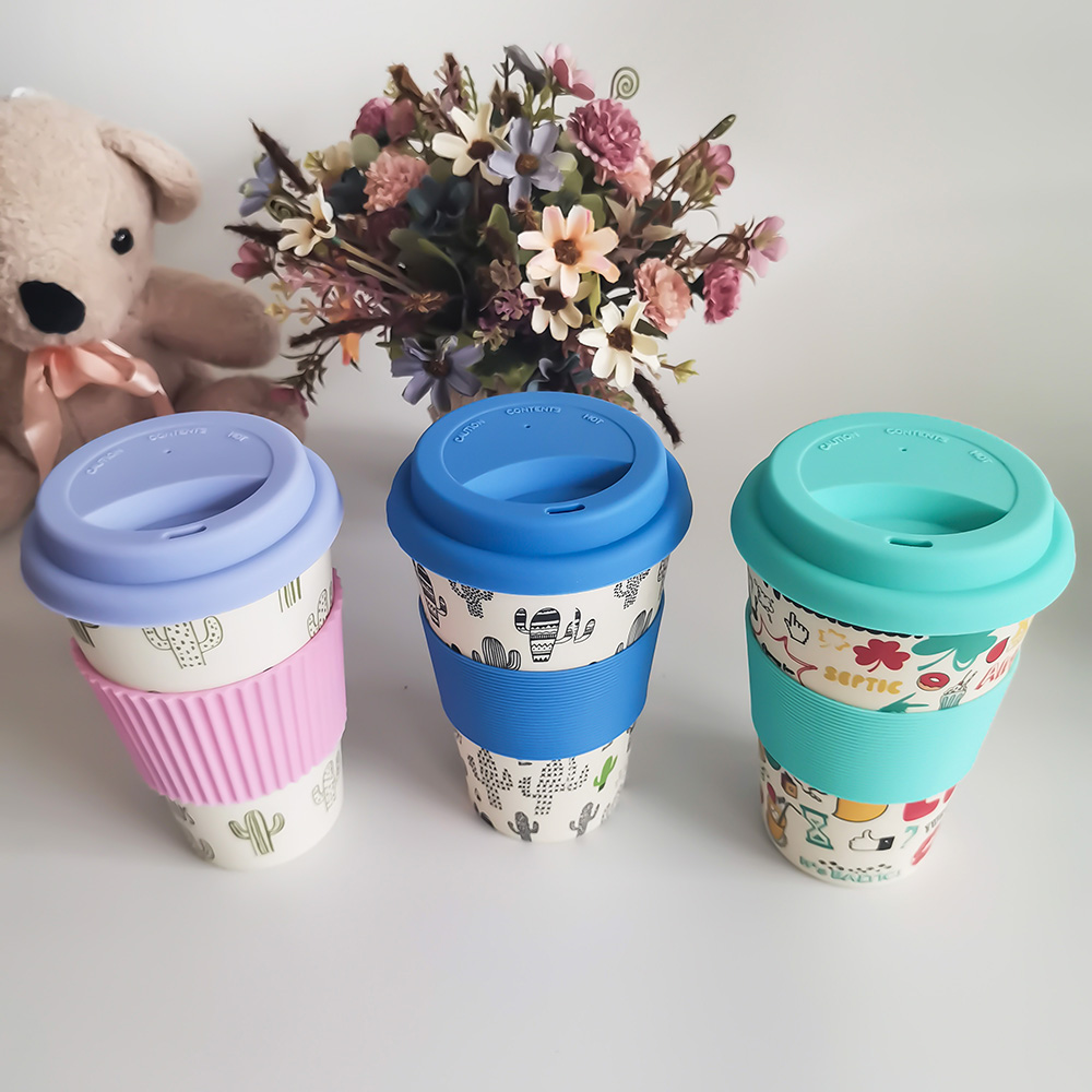 Netoxický dizajn 400ML šálka na kávu z melamínu/bambusového vlákna s vrchnákom