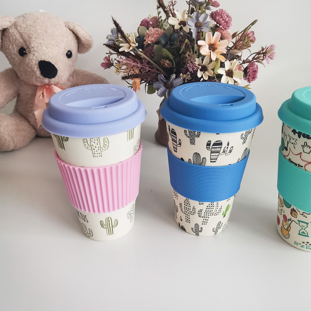 Netoxický dizajn 400ML šálka na kávu z melamínu/bambusového vlákna s vrchnákom